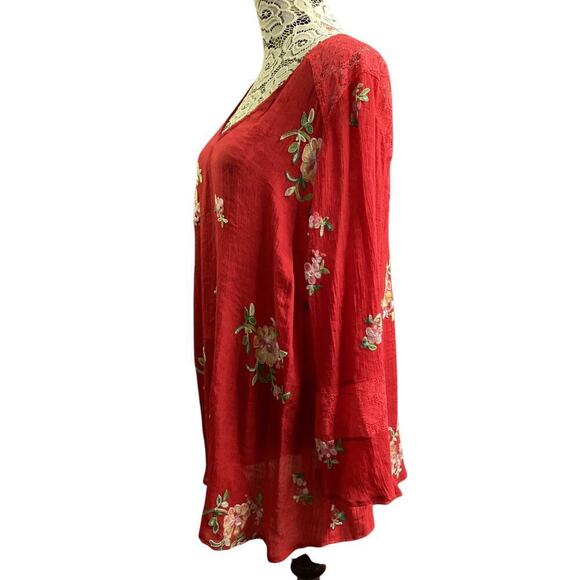 Fig & Flower Anthropologie Embroidered Floral Blouse,V-neckline, 3/4 sleeves 3X - Picture 3 of 7